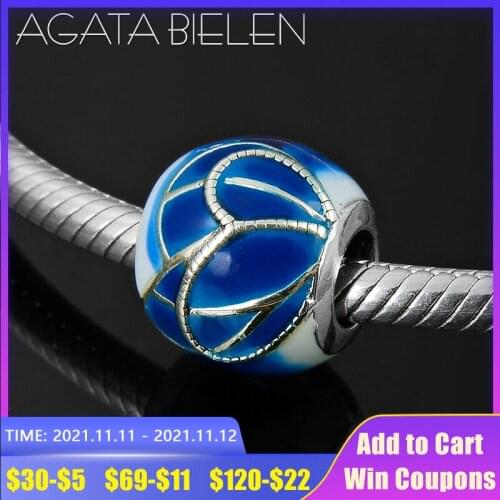 New Step lotus Pattern 925 Sterling Silver round blue enamel beads Charm Fit Original europeu Charm Bracelet Fashion Jewelry DIY