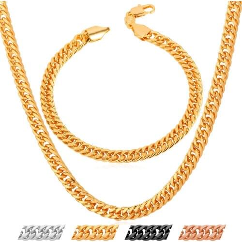 Collare Dubai Jewelry Set For Men Trendy Cuban Link Chain Bracelet Necklace Set African Ethiopian Jewelry S709