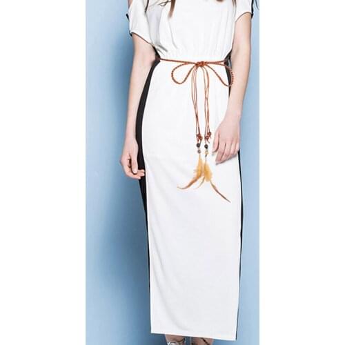 Women Long Dress Strap Tassel Fringe Rope Chain Belts For Women Elegant Thin Hemp rope+feather Belt Waistband Cintos De Mujer