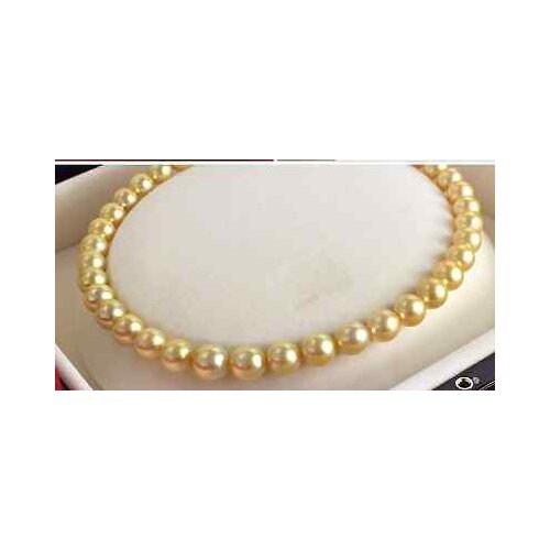 Elegant 10-11mm natural south sea round gold pearl necklace18inch>Selling jewerly free shipping