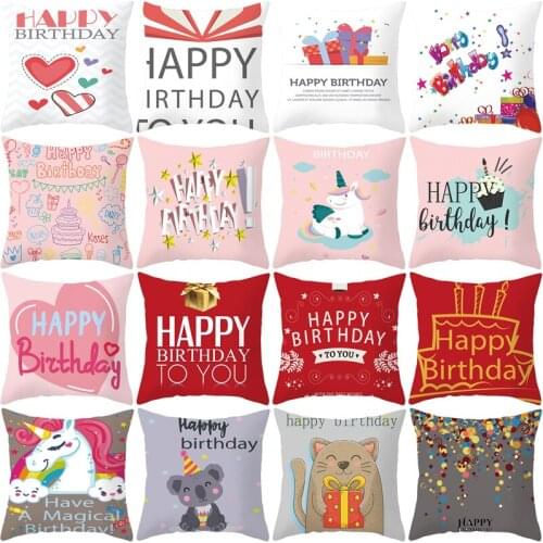 FANLUS 45*45 Mandala Unicorn Koala Pattern Happy Birthday Decoration Pillowcase Cushion Cover Peach Skin Pillow Case Pillow Case