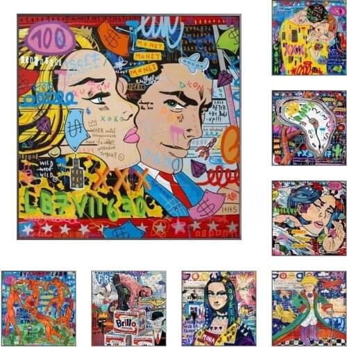 Graffiti Clocks Mona Lisa Lover Street Art Canvas Print Painting Abstract Figure Wall Picture Living Room Home Decoration Poster