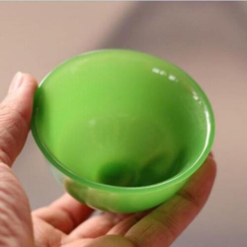 Chinese Handmade Natural Green jade Carved Pure Small Exquisite Bowl Cup
