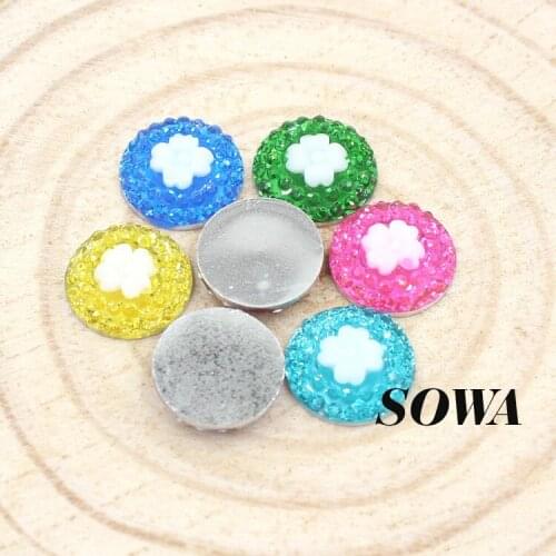 2016 Hot-selling Size 12mm Multicolor Round Shape 50pcs/lot Flower Flatback Scrapbooking ABS Resin Beads DIY