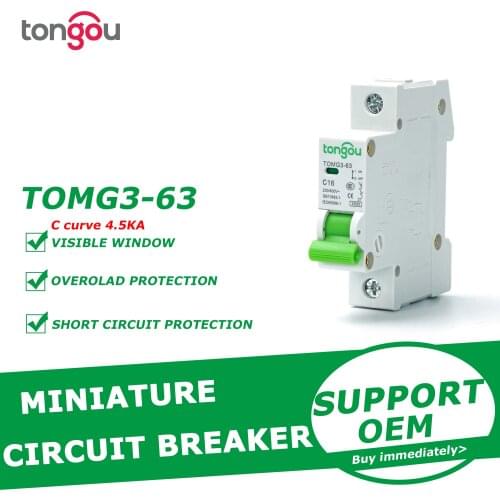 1A 6A 10A 16A 25A 32A 40A 63A MCB Miniature Circuit Breaker 4.5KA C Type AC Switch 110V/230V/400V With CE Certificate TOMG3-63