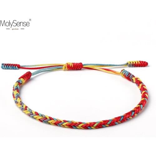 MolySense Gradient Colors Tibetan Handmade Buddhist Lucky Bracelets & Bangles As Gift Rope Knots Amulet Tibet Braided Bracelet