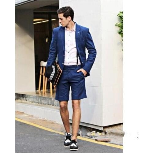 Casual Style Mens Suits Slim Fit Two Piece Jacket Short Pants Custom Made Groom Tuxedos Male Blazer Man Clothing
