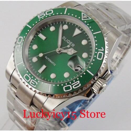 BLIGER Green Green 40mm Mechanical Men Watch Sapphire Crystal NH35 MIYOTA 8215 Movement Stainless Steel Bracelet