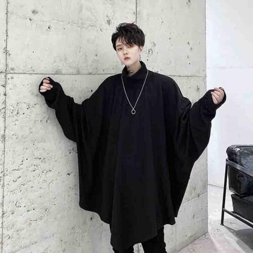 Autumn 2020 dark bat sleeve rib Mock Neck pointed hem loose mens long sleeve sweater