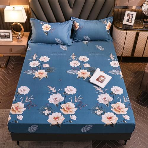 Nordic Plaid Elastic Fitted Sheet Pastoral Floral Sanding Bed Linen Sheets 150 Elastic Mattress Pad Cover 180*200 Dropshipping