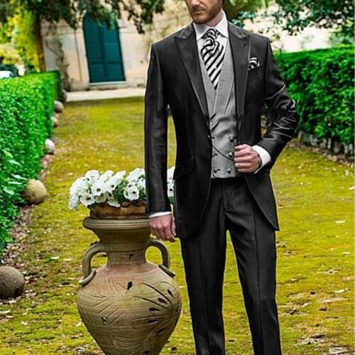 New arrival popular Black grey Groom Tuxedos Groomsmen Wedding Suits for men Prom Bridegroom men suit (Jacket+Pants+Vest)
