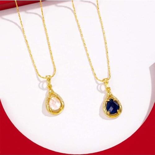 New Luxury Blue Water Drop Necklace Pendant for Women gold Chain Necklaces Wedding Jewelry