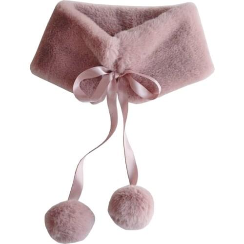 Solid Winter Women Infinity Scarf Warm Faux Fur Neck Collar Wraps Snood Sjaal Bufanda Mujer Szalik Zimowy With Pompom For Ladies