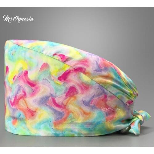 Adjustable Multicolor printing clinical Male and female Surgical hat Beautician Scrub cap Pet clinic working hat hospital hat