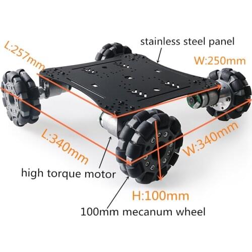 4WD 100mm Rubber Mecanum Omni Wheel Smart Robot Car Chassis Kit High Toruqe 37GB-520 Motor Stainless Steel Panel DIY For Arduino