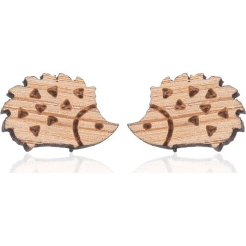 Daisies Cute Hedgehog Shape Wooden Stud EarringsFor Women Men Jewelry Couple Bijoux Femme Birthday Party Gift