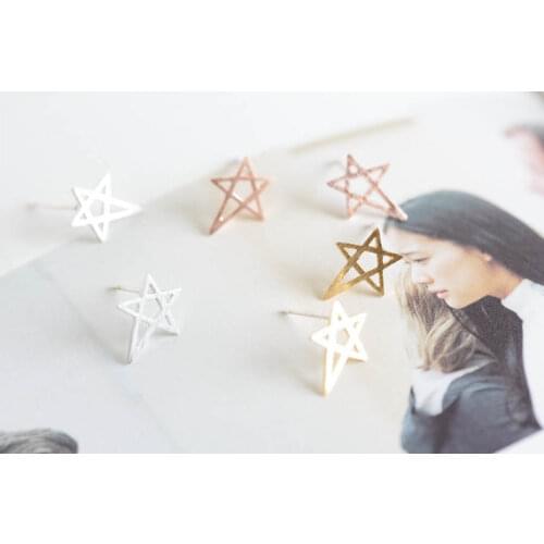 Jisensp Lovely Pentagram Earrings Simple Design Hollow Star Geometric Earrings Fashion Jewelry for Women Girls Party Gift