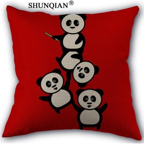 Cute panda Pillowcase Custom Cotton Linen Square Decorative Pillow Cases Cover Zippered 45x45cm one side