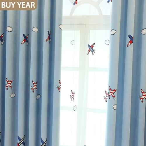 Modern Curtains for Living Dining Room Bedroom Childrens RoomCartoon Cotton Plus Fabric SmallAircraft EmbroideredCurtains Tulle