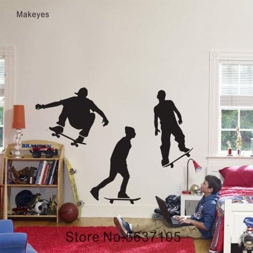 Makeyes Skateboard Sports Wall Sticker Home Art Design Kids Room Wall Decor Skater Cool Skating Wall Decor Vinyl Decoration Q344