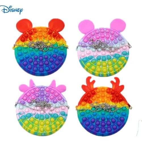 Disney Mickey Mouse Macaron Bag Push Bubble Toys Squishy Stress Reliever Toys Anti-stress Rainbow Fidget Toy Christmas Gifts