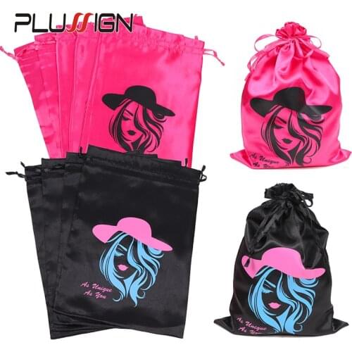 5Pcs 10Pcs Wholesale Satin Wig Bags Protable Carrying Bag For Hair Extension Shoes Bag Travel Silk Black Fashion Storage Bag