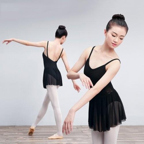Dance dress adult ballet dress ballet tutu dress women camisole black dress leotard with chiffon dance skirt women leotard