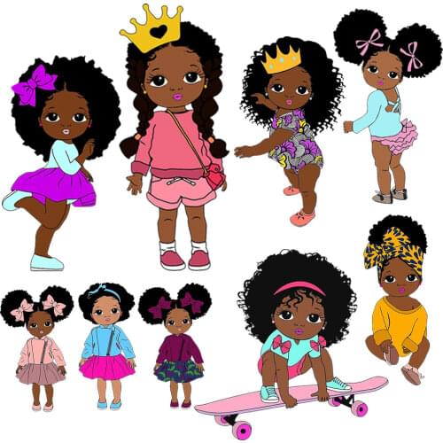 Lovely Girls Thermal Transfer Vinyl Black Girl Thermo Patch For Clothes Iron On Transfer For Jacket DIY T-Shirt Ironing Sticker