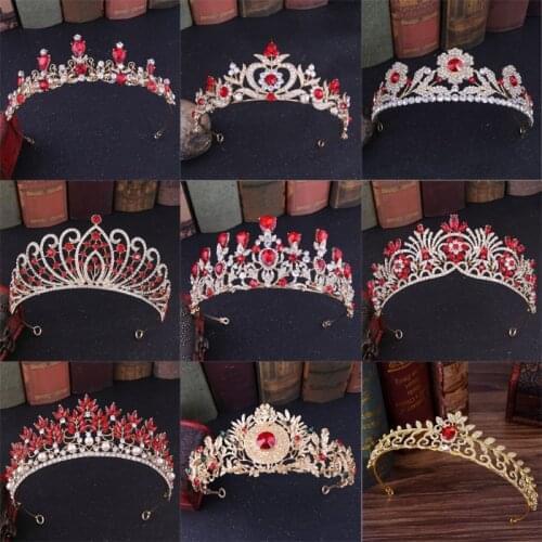 Women Red Crystal Tiara Hair Accessories Crown Wedding Crown Bridal Tiaras And Crowns Hair Jewelry Wedding Hair Ornaments Party
