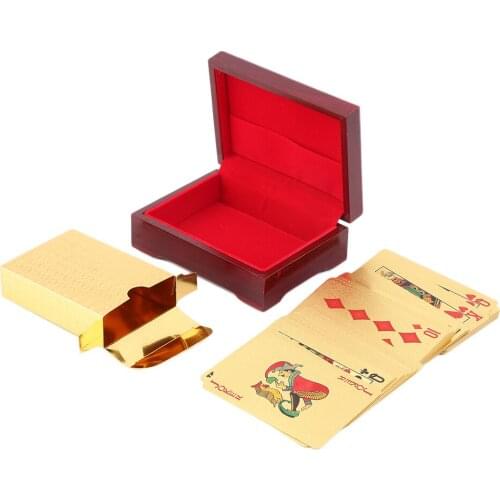 Euro Pattern Playing Cards 24k Gold Plated Full Poker Deck Pure With Wooden Christmas Gift Golden Playing Cards Deck