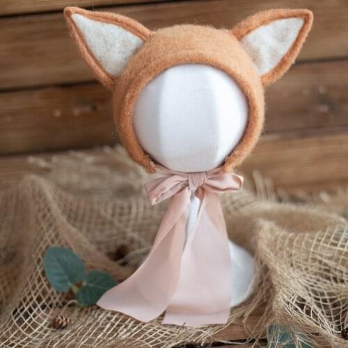 Vintage Wool Felt Bonnet Newborn Photography Props Handmade Baby Soft Photo Shoot Animal Bonnet