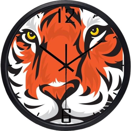 High Quality Long life Kids Bedroom Colorful Wall Clock Chic Large Cartoon Tiger Head Art Clock