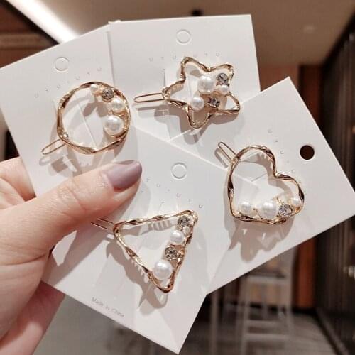 Korean Fashion Pearl Hair Clip Wild Flash Diamond Bangs Clip Five-pointed Star Hair Accessories