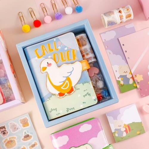 A6 Cute Cartoon Spiral Binder Notebook Journals Creative Diary Daily Weekly Planner Notebook Gift Set Kawaii School Stationery