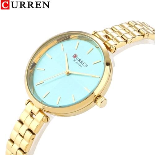 Gold Tone Woman Watch Stainless Steel Ladies Dress Wrist Quartz Watches Women Waterproof Fashion Female Clock Brand Curren XFCS