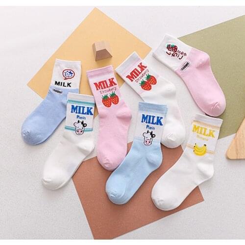 Womens Socks Japanese Cotton Colorful Cartoon Cute Funny Happy kawaii Moon strawberry cactus Socks for Girl