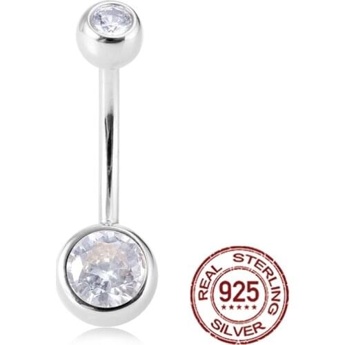 1pc 925 Sterling Silver Sexy Navel Piercing Belly Button Rings Bar Crystal Ombligo Party Stud Barbell for Woman Body Jewelry 14G