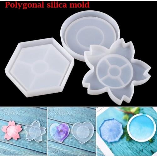 1PC Polygon Silicone Teacup mat Molds Epoxy Resin Casting Molds DIY Coasters Penholder Mould Teacup Pad Crystal Drop Glue Mold