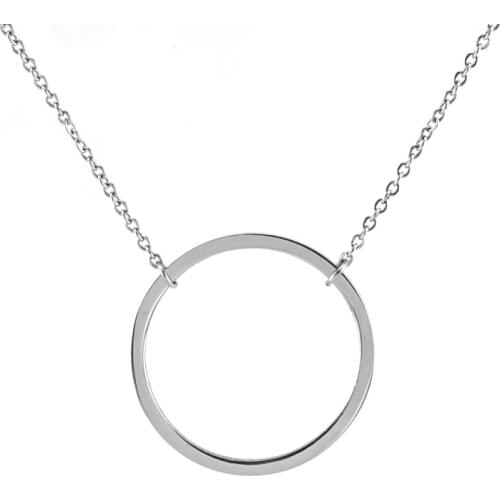 100% Stainless Steel Silver Color Circle Annulus Pendants & Necklaces For Women Round Minimalist Chokers Rolo Chain Necklaces