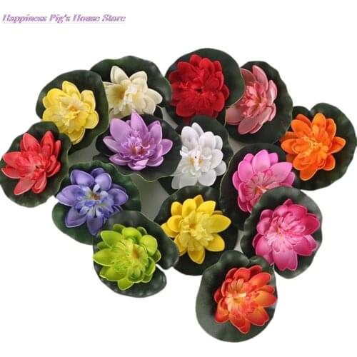 5PCS Artificial Lotus Water Lily Floating Flower Pond Tank Plant leaf Ornament 10cm Home Wedding Garden Pond Pool Decoration