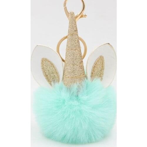 Unicorn Pom Keychain Artificial Pompoms Rabbit Fur Ball Pompon Key Chain Women Bag Car Keyring Keychain Charms