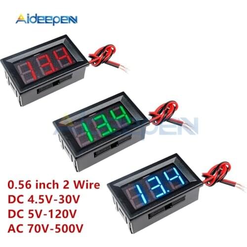 0.56 inch 2 Wire Mini Digital Voltmeter AC 70-500V LED Digital Voltage Meter DC 4.5V-30V DC 5V-120V Volt Instrument Tool For Car