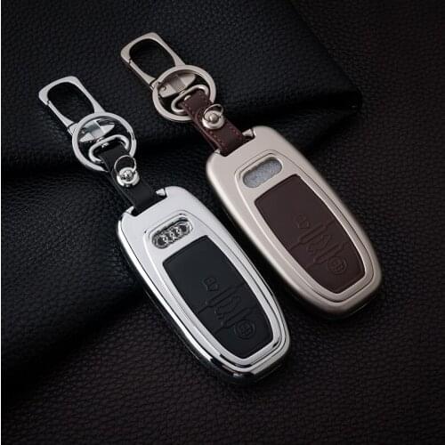 Zinc Alloy+leather Key Case For Car 3 Buttons For Audi A3 8p A4 Q5 A6l Q7 Smart Car Key Cover With Keychain