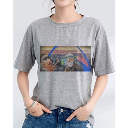 Children And Grandfather Take Risks Together Women Gray T-shirts Casual Harajuku Printed Summer Tshirt Short Sleeve For Clothing