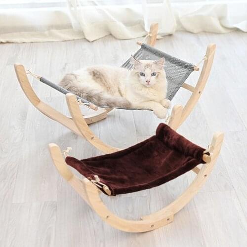 Cat House Dog Nest Cage Pet Cat Rocking Chair Bed Solid Wood Hammock Hammock Pet Furniture Solid Breathable Gauze Combination