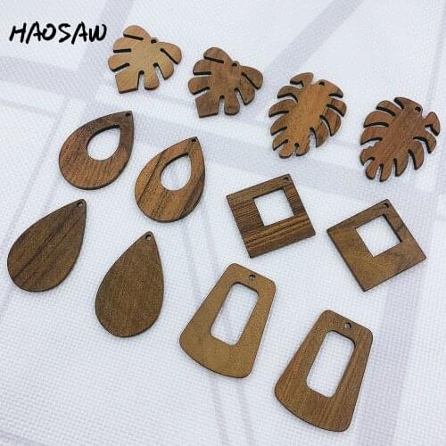 HAOSAW Choose 6Pcs/Lot Full Wood/Multi Designs/Dark Brown/Leaf/Hollow Out Design/DIY Jewelry Making/HandMade/Earring Findings