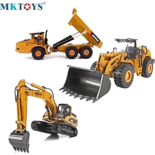 HUINA 1:50 Diecast Metal Mode Excavator Drump Loader Simulation Alloy Engineering Vehicle Toys Car for Children