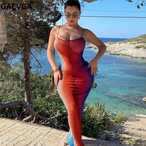GACVGA Summer Sexy Long Bodycon Dress Holiday Women Casual Print Beach Party Maxi Dress Elegant Robe Femme Vestidos Traf K2Y