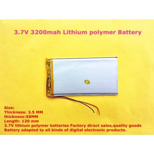 Size 3558120 3.7V 3200mah Lithium polymer Battery with Board For PDA Tablet PCs Diital Products