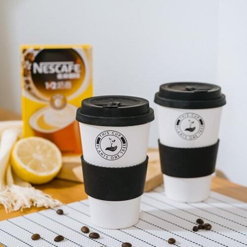 BPA Free Bamboo Fiber Reusable Coffee Mug Spill Proof Water Cup 450ml Anti-Scalding Degradable Milk Bottle With Lid Sleeve
